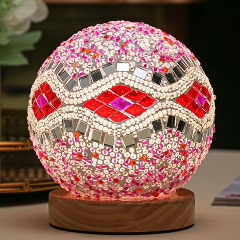 Lampe de mosaïque rose baroque Vintage Retro teinté turc marocain bohème Tiffany côté lit coloré verre fait à la main avec base en bois USB charge décor lumière pour chambre (1/5)
