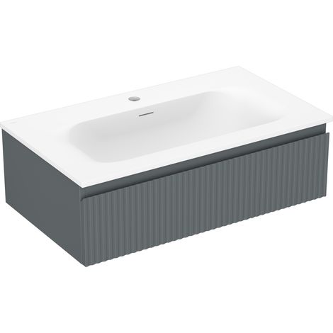 Mexen Rivel Badezimmermöbel 80 cm mit Waschbecken Vela, 1 Schublade, geriffelt, Graphit Matt/Weiß Matt - 91A20-08023-1-BF66-W23