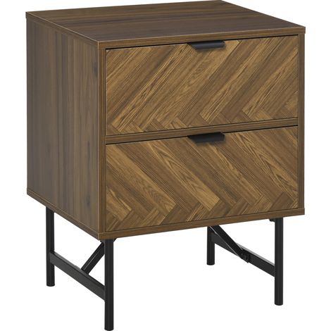 Bedside Table Two Drawers, Side Cabinet Storage Unit Metal Handles, Organisation Furniture for Living Room, Bedroom, Walnut Brown (1/5)