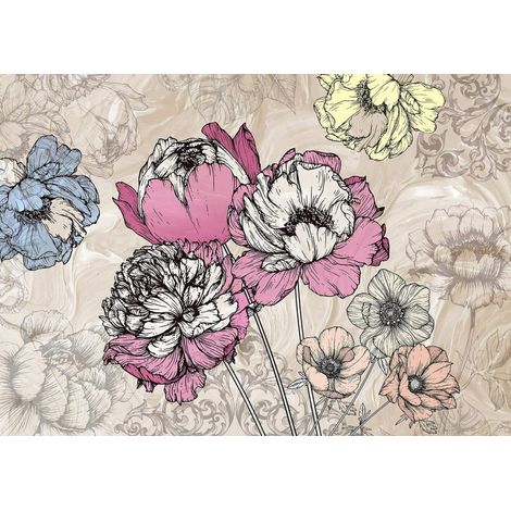 Papier peint mural intisse Pivoines au crayon 360x270 cm