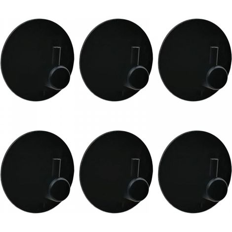 Lot de 6 crochets adhésifs noirs pour salle de bain, très résistants et imperméables, sans perçage, en acier inoxydable, accessoires de cuisine et de salle de bain avec coussinets adhésifs extra (1/5)