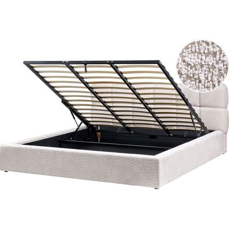 Ottoman Bed Boucle BASTON 180 x 200 cm (EU Super King) Light Beige