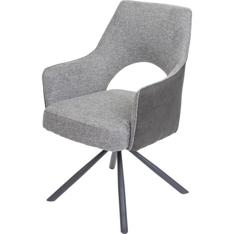 Silla de comedor sillón giratorio de tela gris oscuro/estructura de trípode de metal textil 040006330 (1/5)