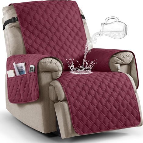 Couvertures de chaise longue imperméable 23in, Couvertures longues antidérapantes pour chaise longue Couverture de chaise lavable, Couvertures longues avec poches,vin rouge (1/5)