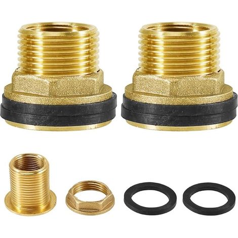 Lot de 2 raccords de réservoir en laiton - Filetage extérieur 1" x 3/4" filetage intérieur - AG 1" x IG 3/4" - Passage de réservoir avec 4 joints - Pour robinet, réservoir, réservoir et fût (1/5)
