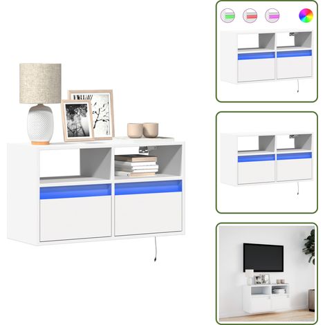 The Living Store Mobile TV a Parete con Luci LED Bianco 80x31x45 cm - Armadio TV