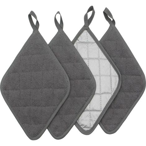 Ensemble de 4 pièces Irovami : dessous de plat anti-brûlure en coton gris et couvre-oreilles isolants thermiques (1/5)
