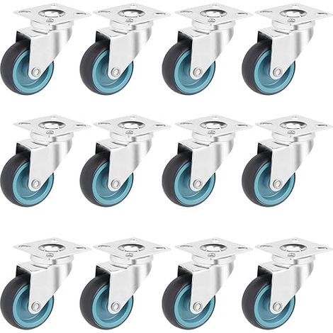 12 x 50mm Swivel Castors for Furniture and Heavy Loads - 50kg per Wheel, Transport Small Rubber, Trolley, 360° Swivel (1/5)