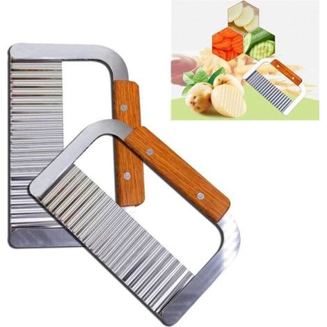 Accessoires de cuisine,2pcs Couteau de Tranches de Pomme de Terre, Coupe Frites Ondulé avec Lame en Acier Inoxydable Set de 2 (1/4)