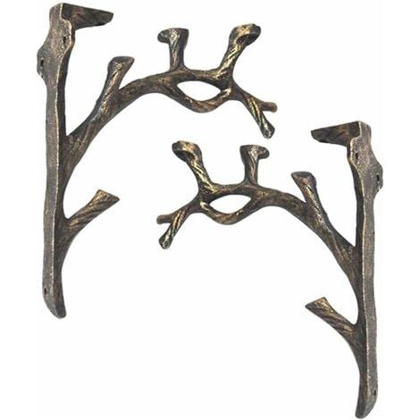 Soportes de estante vintage (2 piezas), hierro fundido, soporte de estante con forma de rama, crea manualidades antiguas, soporte triangular decorativo creativo, estantería de pared, soporte para flor (1/4)