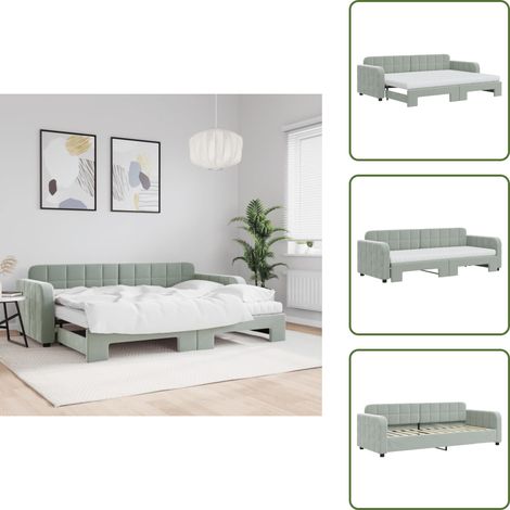 The Living Store Tagesbett Ausziehbar mit Matratzen Hellgrau 80x200 cm Samt - Schlafsofa (1/5)