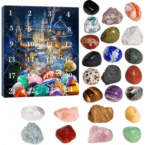 Calendrier de l'Avent en pierres de cristal, ensemble de 24 pierres précieuses colorées, style A (1/5)