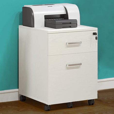 Classeur de bureau avec 2 tiroirs verrouillables avec 2 clés, commode pour bureau, meuble en bois, rangement porte-documents peu encombrant, 5 roues mobiles anti-retournement, 40 x 45 x 55,6 cm (1/5)