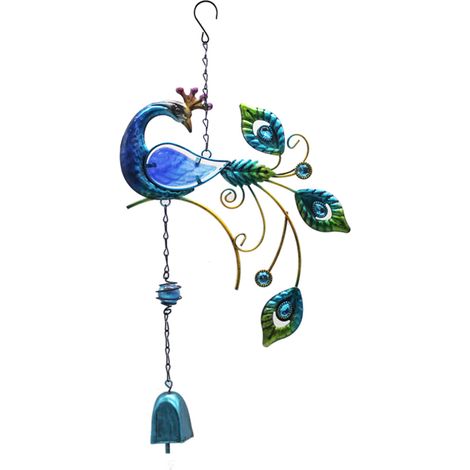 Carillon éolien Paon, peint avec créativité, à suspendre, décoration pour balcon et jardin, bleu (1/5)
