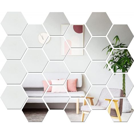 Miroirs Hexagonaux en Feuille de Miroir Flexible Auto-Adhésif DIY Art pour la Salon Chambre Salle Bains 24 Pièces Acrylique (1/5)