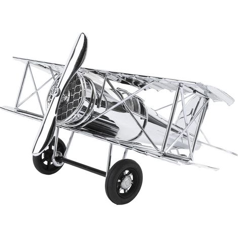 Grande maquette d'avion vintage en fer, ornement décoratif pour salon, bureau ou meuble TV, plaquée argent. (1/5)