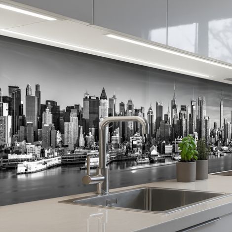 Kitchen Splashback Skyline - City - Skyscrapers - Black - White 400x80 cm (1/5)