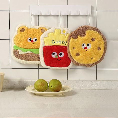 Serviettes de bain mignonnes, serviettes de bain pour enfants à motifs de dessins animés, petites serviettes décoratives, 21,8 x 19,8 cm, polaire corail, hamburger (1/5)