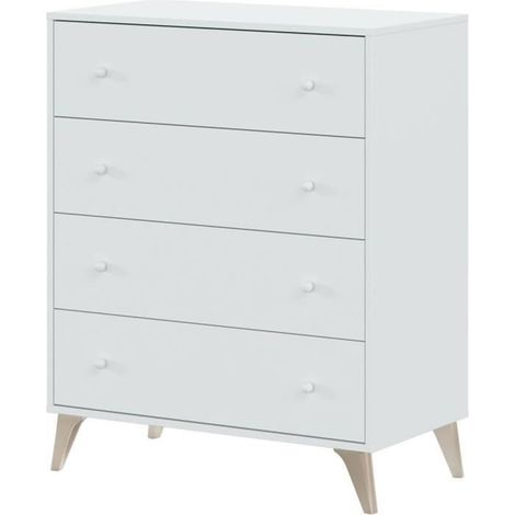 Commode avec 4 tiroirs coloris blanc artic - Hauteur 95 x Longueur 77,5 x Profondeur 40 cm -PEGANE-