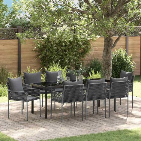 Garten Essgruppe 9 pcs Schwarz und Grau PE-Rattan (1/5)