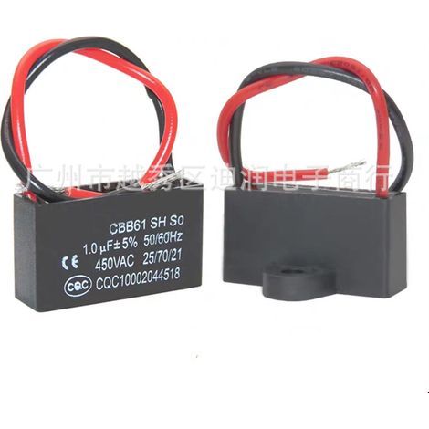 2er-Pack CBB61 1µF 450V Anlaufkondensatoren mit Anschlussdrähten für Miniaturlüfter und Geräte mit geringem Stromverbrauch – 1µF Betriebskondensator, sofort einsatzbereit (1/5)