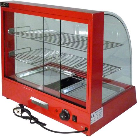 KuKoo Speisenwärmer 30-85°C – Glas-Vitrine Mit 3 Regalen, Innenbeleuchtung & Zange Für Pizza & Kuchen (schwarz)