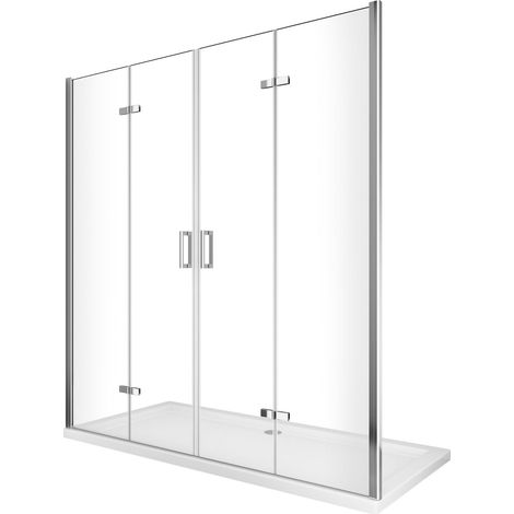 Duschwand mit Falttüröffnung auf beiden Seiten, vollständig öffnend mit 4 Flügeltüren H 190, Chrom Transparent (170) 168-171,5 cm