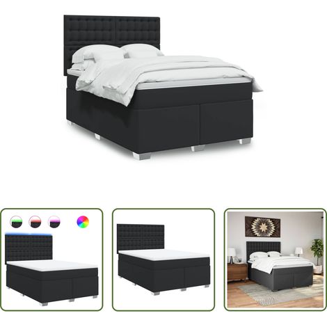 vidaXL Surmatelas - Sommier à lattes de lit avec matelas Noir 140x190 cm Similicuir (1/5)
