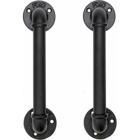 Ensemble de 2 Industriel Tuyau Poignée deTraction de Porte, Barre D'appui, Poignées de Porte de Grange, Antique Rustique En Fonte Pour Rampe, Noires,30 cm de Long (S(25D,27L), Noires) (1/4)