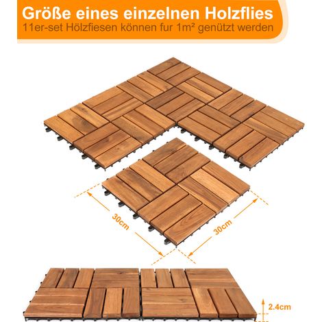 Wolketon 66STK Holzfliese Akazie 30 x 30 cm Terrassenplatten Klicksystem Außen Klickfliesen Balkon Terrassenfliesen Holz,wetterfest rutschfest (1/4)