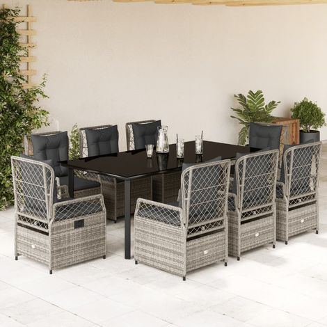 Set comedor jardín 9 pzas y cojines ratán sintético gris vidaXL (1/5)