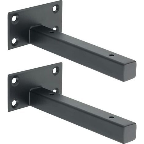 Équerre Étagère Industrielle Support Étagère à Fixation Murale en Acier Inoxydable Équerre Métale pour Planche Flottante Support Dissimulé Noir Mat, 2Pcs, EJT150B-2P (1/5)