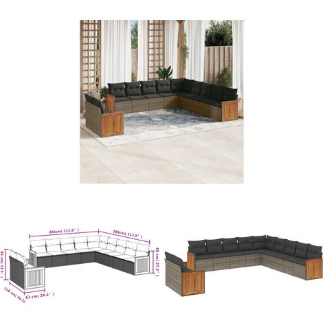 11-tlg. Garten-Sofagarnitur mit Kissen Grau Poly Rattan - Gartensofas - Outdoor Möbel - Lounge Set - Rattan Gartenmöbel - Gartenlounge - Home & Living (1/3)