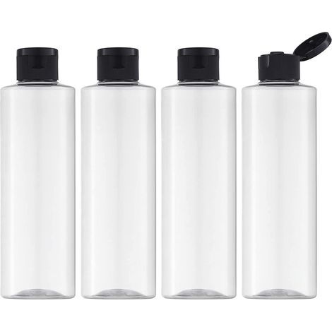 200ML Flacon avec Flip Cap Vide (4 Pièces), Rechargeable Bouteille de Voyage pour Cosmétique avec Entonnoir (Transparente) (1/4)