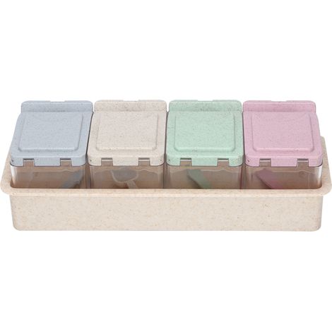 Boîte à Épices 4 Cases avec Cuillère pour Sel, Poivre et Assaisonnements de Cuisine (1/5)
