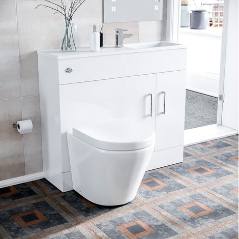 James 1000mm White Slimline Vanity with Basin WC Unit and Rimless Toilet (1/5)