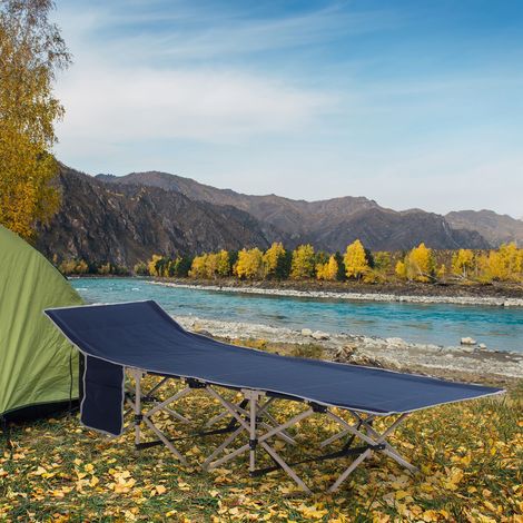 Cama de Acampada con 1 Bolsillo Lateral Bolsa de Transporte y Marco de Acero Carga 150 kg 190x68x52 cm Azul (1/5)