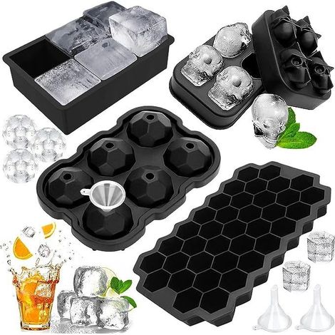 Moule à Glaçons 2 en 1 (6 Boules + 37 Cubes) en Silicone, Couvercle Inclus, Entonnoir Fourni, Démoulage Facile, Congélation Rapide, Idéal pour Whisky et Boissons (1/5)