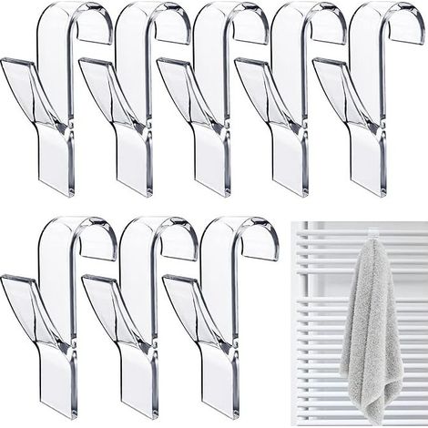 8 Pcs Crochet Radiateur Rond, Crochet à serviettes Blanc, Crochet Serviette Salle De Bain, Crochet Radiateur Seche Serviette, Patere Seche Serviette,Tous Les Radiateurs Standards (Transparente) (1/5)