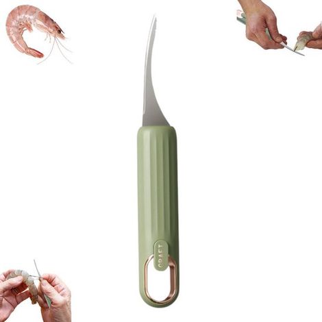 Dégommoir à crevettes en acier inoxydable - Dégommoir et éplucheur de crevettes domestique - Vert - Outil pour décortiquer et retirer les intestins des crevettes - Dégommoir à crevettes professionnel (1/5)