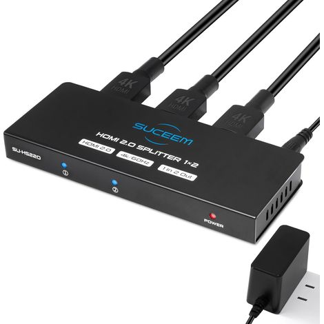 4K@60Hz Répartiteur HDMI 1 entrée 2 Sorties, 1x2 Splitter HDMI Distributeur Audio Vidéo Miroir 2 Écrans, Supporte HDCP2.3 RGB YUV 4:4:4 pour Projecteur, HD TV (1/5)