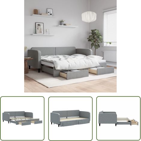 The Living Store Tagesbett Ausziehbar mit Schubladen Hellgrau 90x200 cm Stoff - Sofa - Schlafcouch - Gästebett - Tagesbett - Wohnzimmermöbel (1/5)