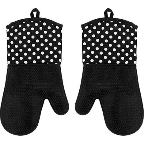 Gant de cuisine en silicone noir résistant à la chaleur, antidérapant. Idéal pour le four et le barbecue. Lot de 2. (1/5)