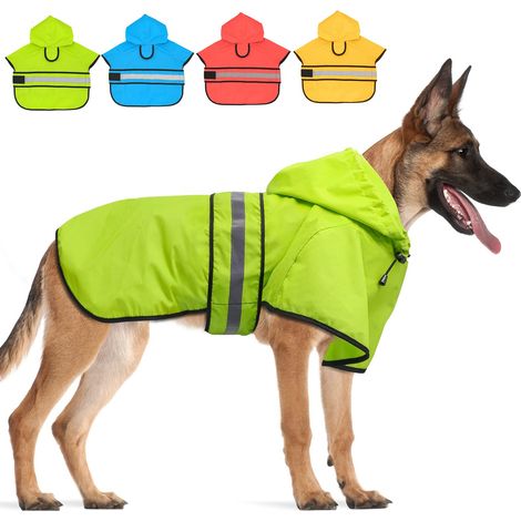 Poncho imperméable ajustable pour chien avec capuche, protection légère et réfléchissante contre la pluie pour les petites, moyennes et grandes races, couleur verte.