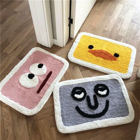 【Tapis d'intérieur】Plancher d'entrée anti-glissement absorption d'eau pour maison toilette toilette motif adorable gris 40x60cm/15.7x23.6in (1/5)