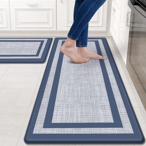 PVC Kitchen Floor Mat, Teslin Texture, Anti-fatigue, Non-slip, Oil-proof, No-wash, Suitable for Home Use - Teslin Texture 2, Blue - 44 x 120 x 1.0cm