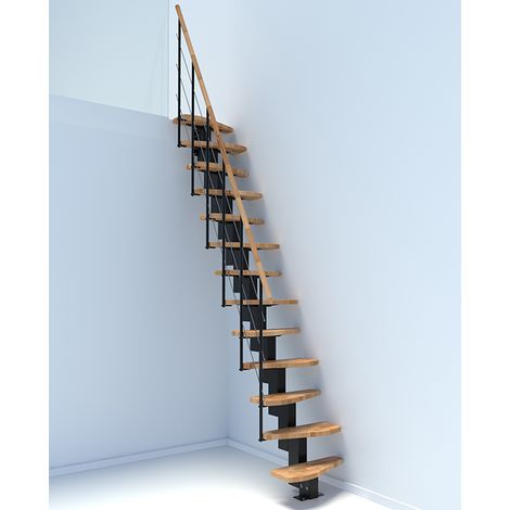 Scala dritta salvaspazio 13 gradini - Altezza raggiungibile 2.47 a 2.98m - Larghezza 65cm - Struttura nera e gradini in legno di faggio - QUATR65/I-NB-13