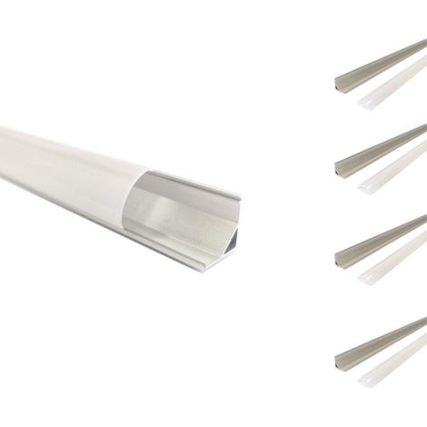 Pack de  5 - Profilé Aluminium Angle pour Bandeau LED Couvercle Blanc Opaque - 1 m - SILUMEN (1/5)