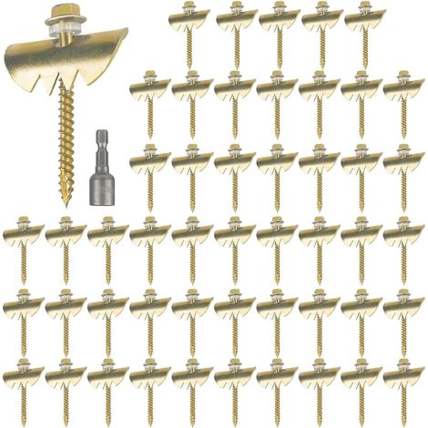 50pcs Clous de clôture en fil de fer, kit de fixation de clôture métallique résistant à la rouille, vis à clous de clôture, rondelles dentées (1/5)