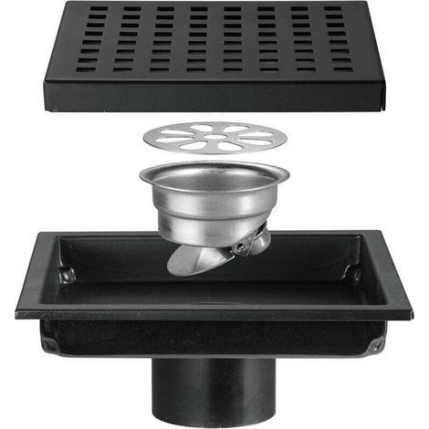 Sol Siphon De Sol en Acier Inoxydable Salle De Douche Salle De Bain Grand Déplacement Treillis Carré Déodorant Siphon De Sol (noir 15 15cm) (1/5)